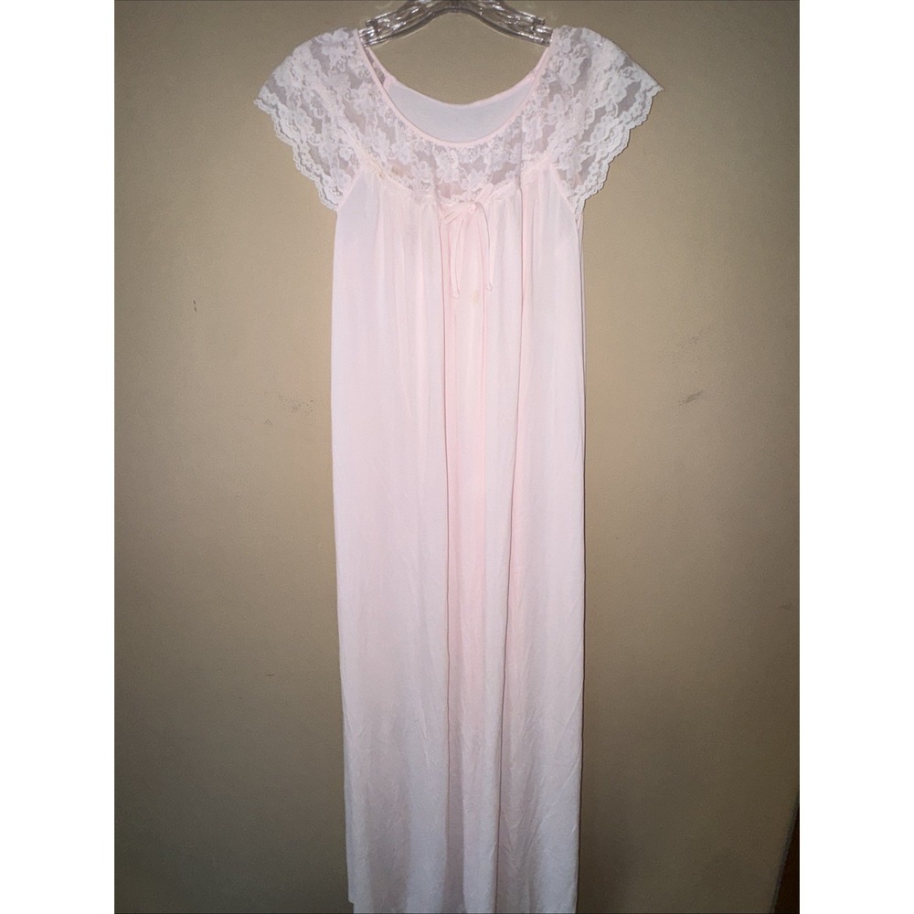 Vintage Gilead Nightgown Size Small Pink Nylon Lace Trim Long Gown USA Made
